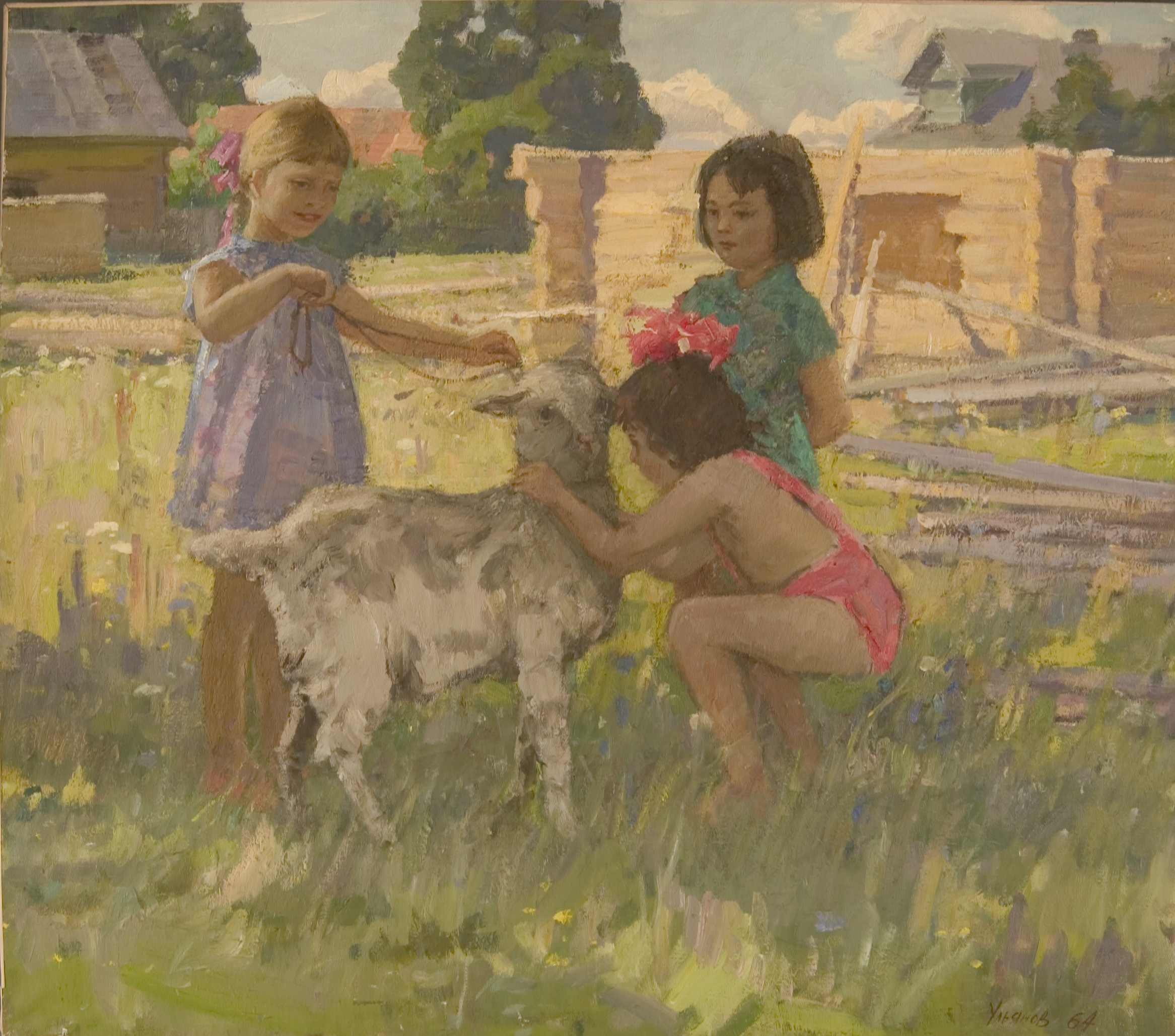 Girls with Goat by Nikolai Ulyanov